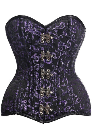 Top Drawer CURVY Black/Purple Brocade Double Steel Boned Overbust Corset