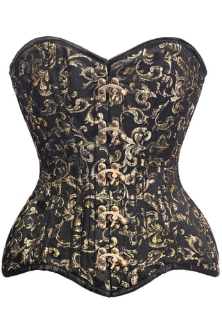 Top Drawer CURVY Black/Gold Brocade Double Steel Boned Overbust Corset