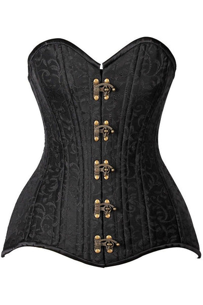 Top Drawer CURVY Black Brocade Double Steel Boned Overbust Corset