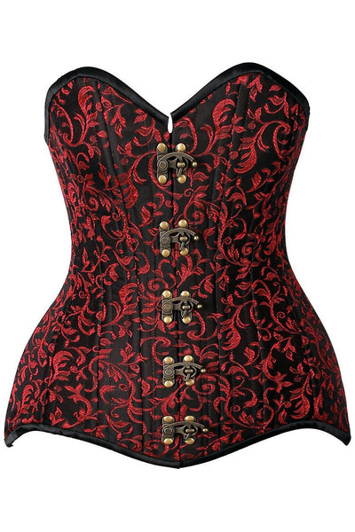 Top Drawer CURVY Black/Red Brocade Double Steel Boned Overbust Corset