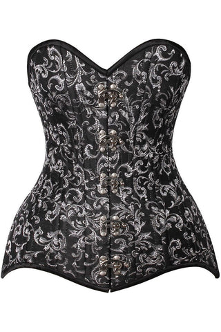 Top Drawer CURVY Black/Silver Brocade Double Steel Boned Overbust Corset