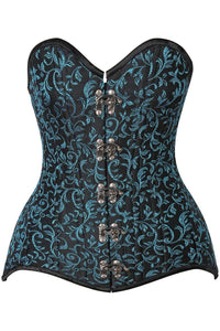 Top Drawer CURVY Teal Brocade Double Steel Boned Overbust Corset