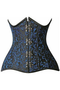 Top Drawer CURVY Blue Brocade Double Steel Boned Under Bust Corset