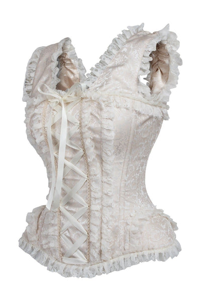 Top Drawer Ivory Brocade & Lace Steel Boned Corset w/Cap Sleeves