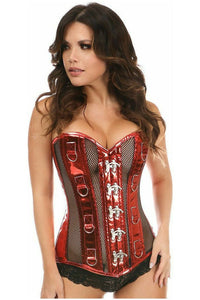 Top Drawer Red Metallic PVC & Fishnet Steel Boned Corset