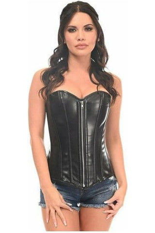 Top Drawer Black Faux Leather Steel Boned Overbust Corset