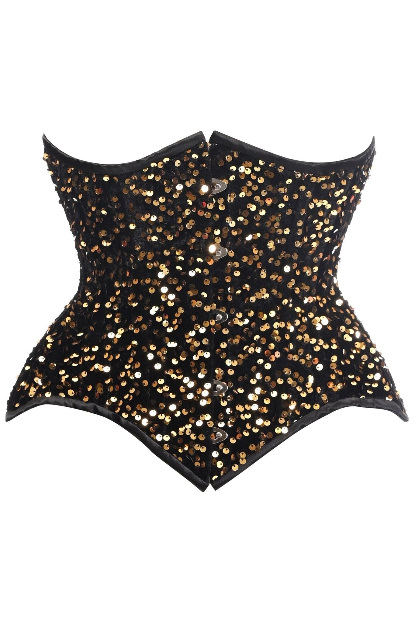 Top Drawer Black/Gold Sequin Steel Boned Underbust Cincher Corset