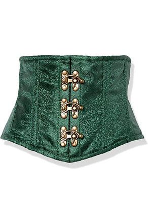 Top Drawer Dark Green Brocade Steel Boned Mini Cincher w/Clasps