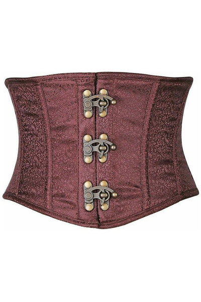 Top Drawer Brown Brocade Steel Boned Mini Cincher w/Clasps - Daisy Corsets