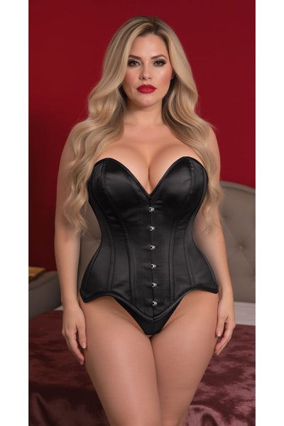 Top Drawer Black Satin Steel Boned Overbust Corset