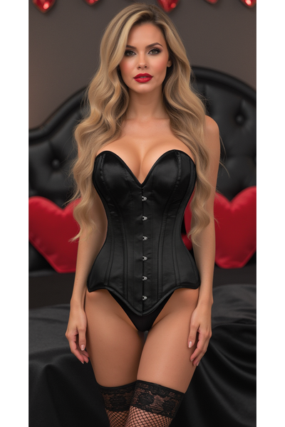 Top Drawer Black Satin Steel Boned Overbust Corset