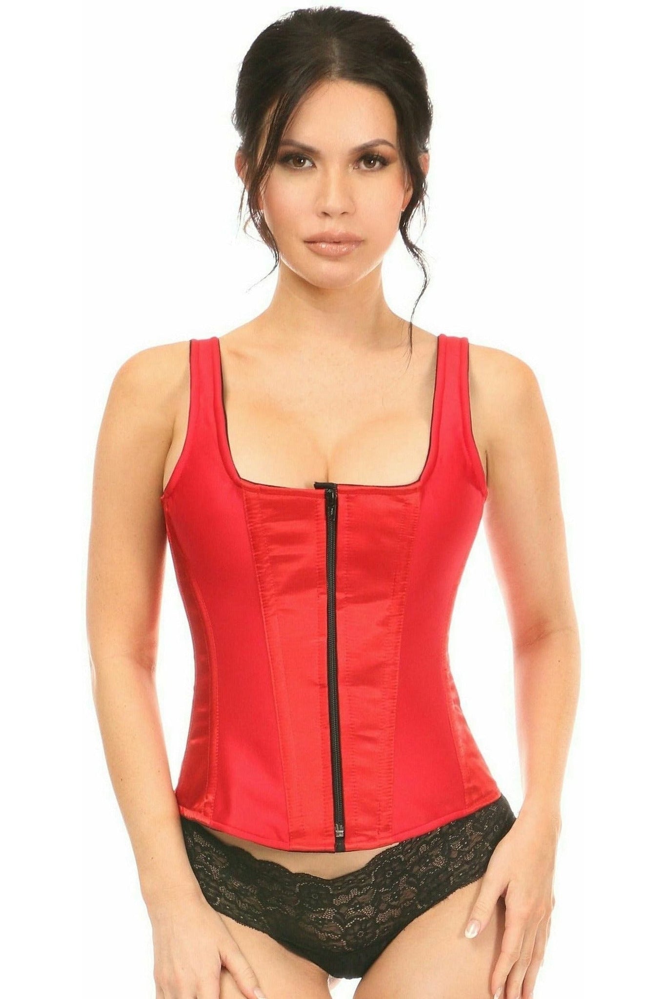 Top Drawer Red Satin Steel Boned Corset w/Straps