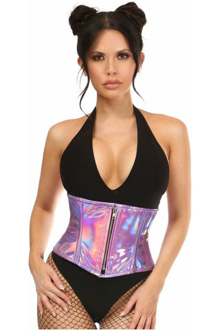 Top Drawer Lavender Holo Steel Boned Mini Cincher - Daisy Corsets