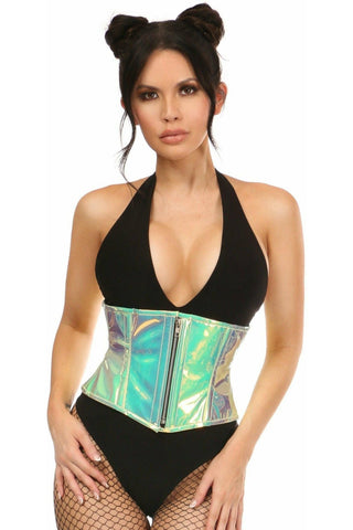 Top Drawer Mint Green Holo Steel Boned Mini Cincher - Daisy Corsets