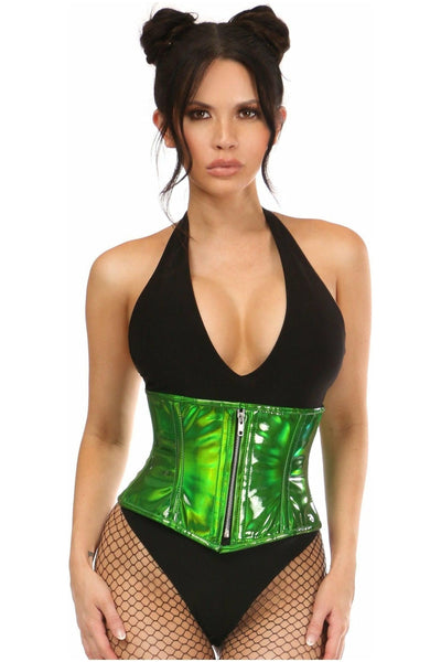 Top Drawer Green Holo Steel Boned Mini Cincher - Daisy Corsets