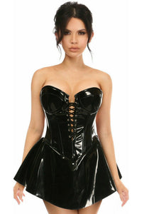 Top Drawer Black Patent Steel Boned Corseted Dress - Daisy Corsets