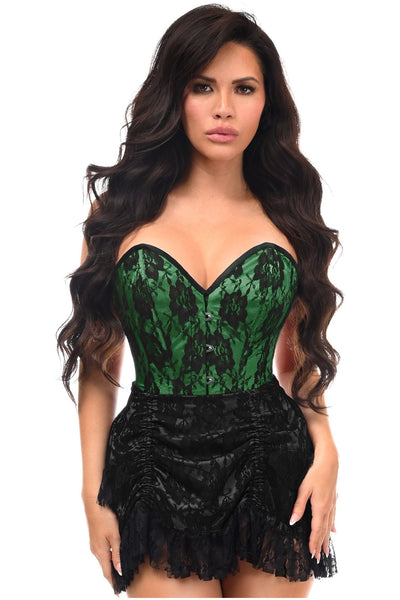 Top Drawer 2 PC Green Lace Steel Boned Corset & Skirt Set