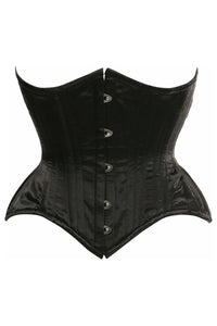 Top Drawer Black Satin Double Steel Boned Curvy Cut Waist Cincher Corset - Daisy Corsets