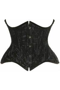 Top Drawer Black w/Black Lace Double Steel Boned Curvy Cut Waist Cincher Corset - Daisy Corsets