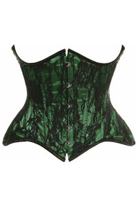 Top Drawer Green w/Black Lace Double Steel Boned Curvy Cut Waist Cincher Corset - Daisy Corsets