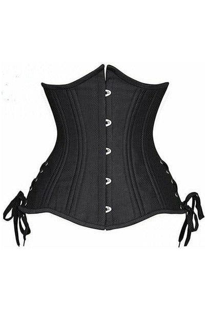 Top Drawer Black Satin Double Steel Boned Curvy Cut Waist Cincher Corset w/Lace-Up Sides - Daisy Corsets