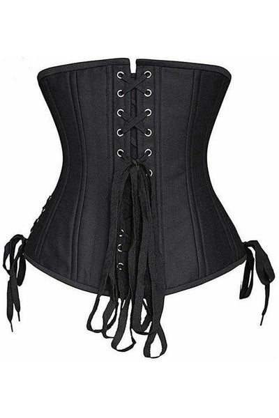 Top Drawer Black Satin Double Steel Boned Curvy Cut Waist Cincher Corset w/Lace-Up Sides - Daisy Corsets