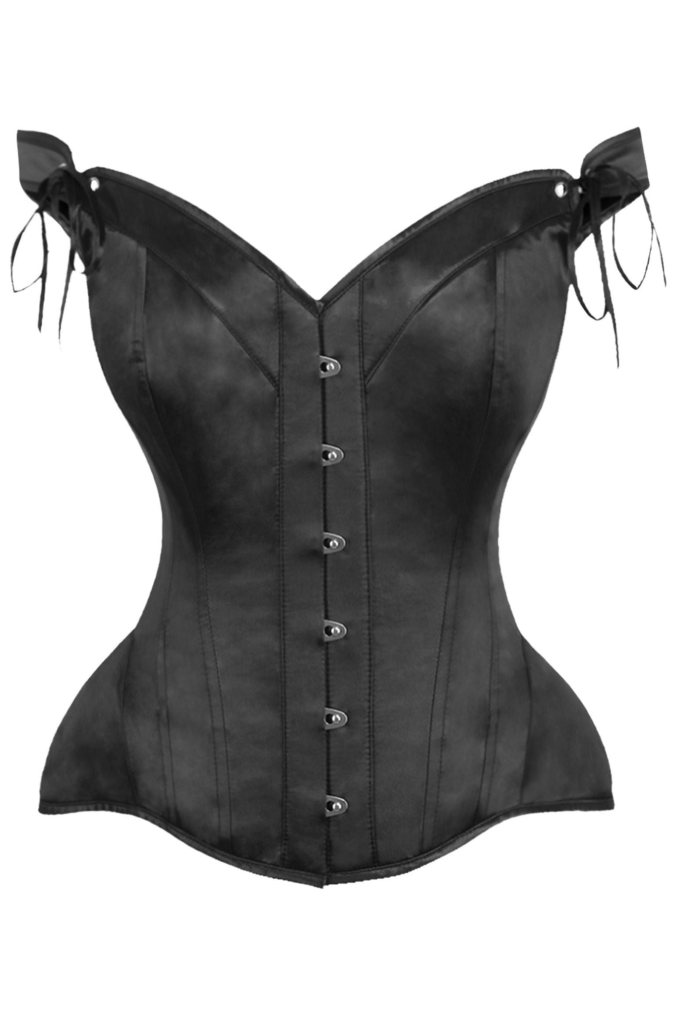 Top Drawer Black Satin Steel Boned Corset w/Straps