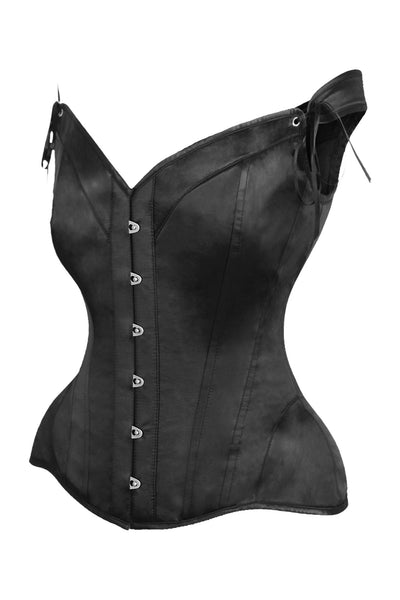 Top Drawer Black Satin Steel Boned Corset w/Straps