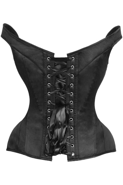 Top Drawer Black Satin Steel Boned Corset w/Straps