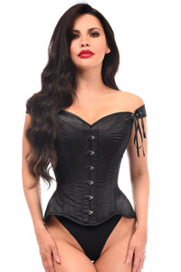 Top Drawer Black Satin Steel Boned Corset w/Straps