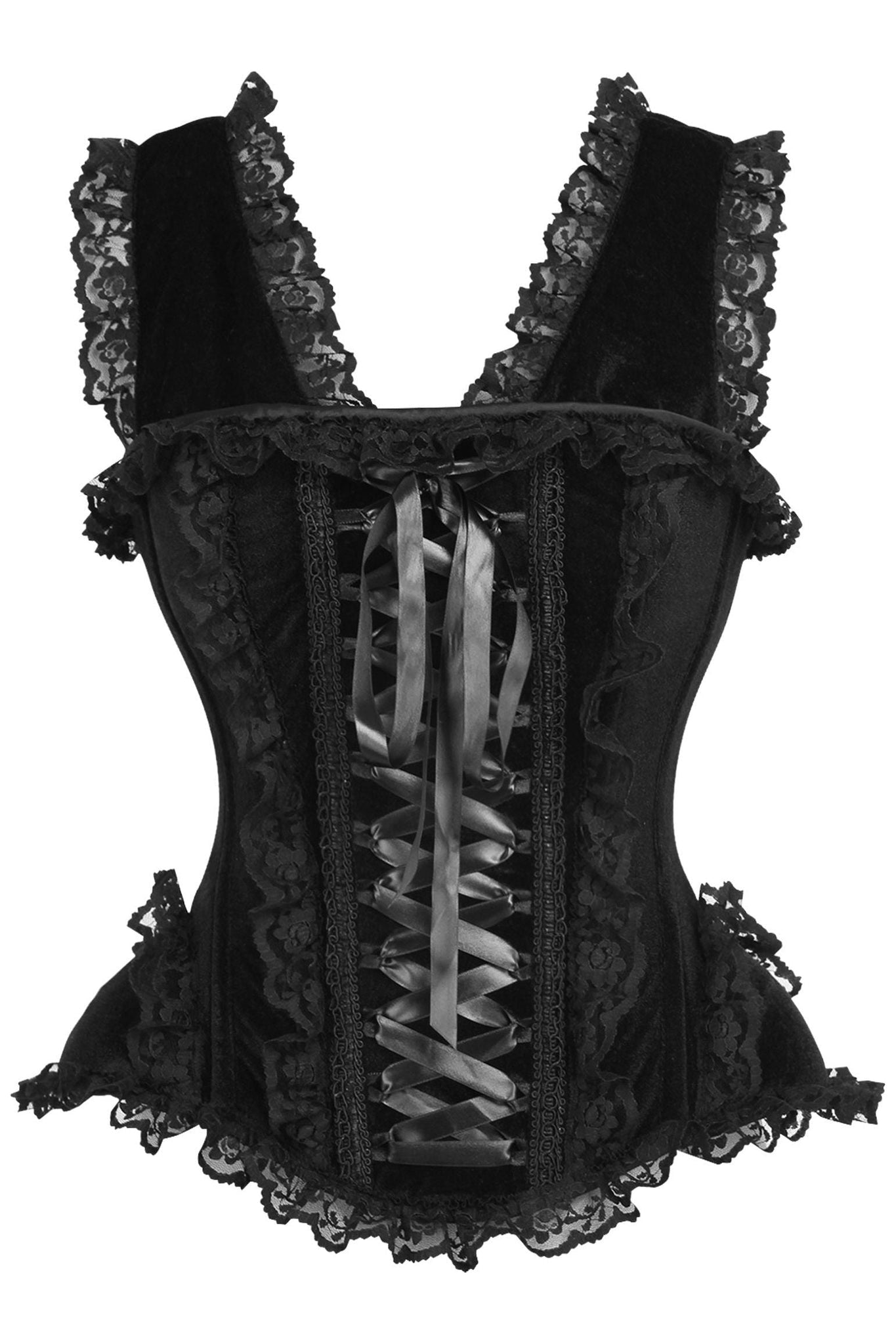 Top Drawer Black Velvet & Lace Steel Boned Corset w/Cap Sleeves