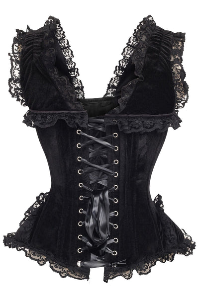 Top Drawer Black Velvet & Lace Steel Boned Corset w/Cap Sleeves