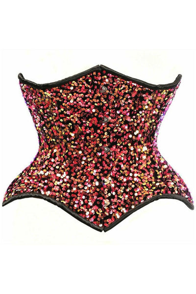 Top Drawer Multi Pink Sequin Curvy Cut Waist Cincher Corset - Daisy Corsets