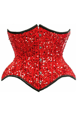 Top Drawer Red Sequin Curvy Cut Waist Cincher Corset