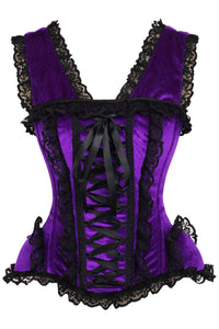 Top Drawer Purple Velvet & Lace Steel Boned Corset w/Cap Sleeves