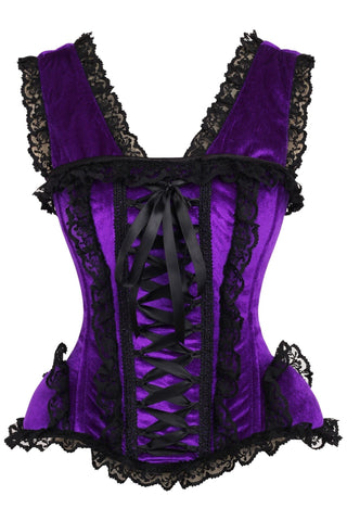 Top Drawer Purple Velvet & Lace Steel Boned Corset w/Cap Sleeves