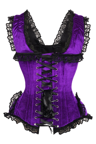 Top Drawer Purple Velvet & Lace Steel Boned Corset w/Cap Sleeves