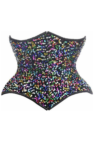 Top Drawer Rainbow Sequin Steel Boned Curvy Cut Waist Cincher Corset