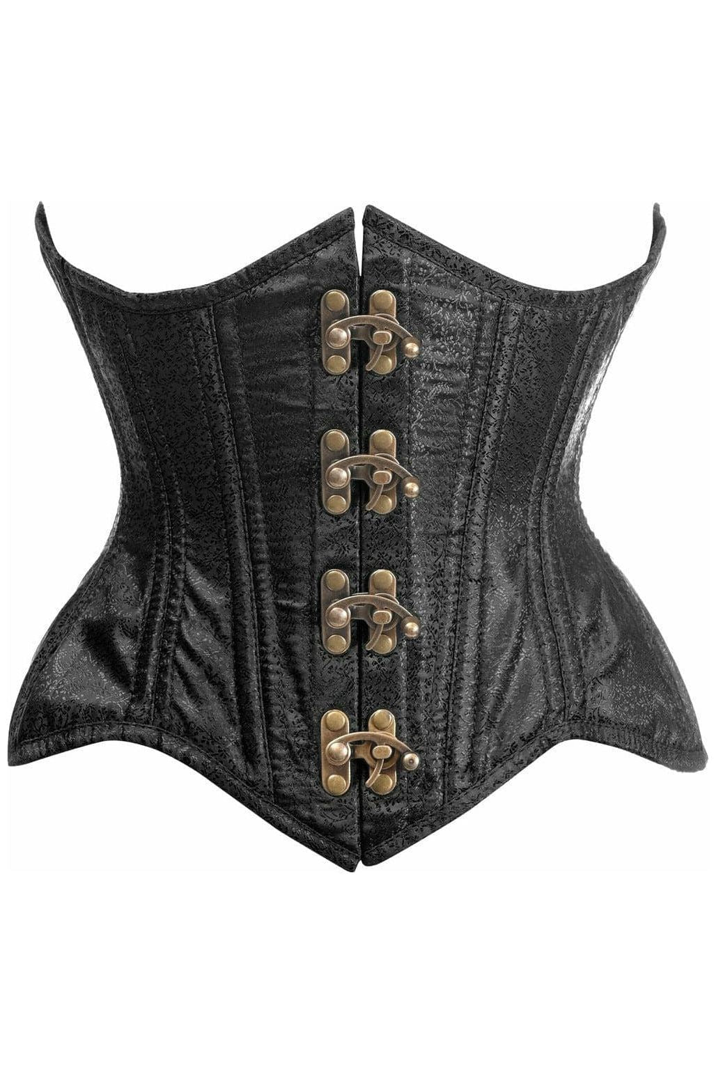 Top Drawer Double Steel Boned Black Brocade Curvy Underbust Corset