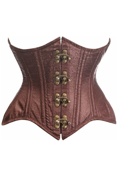 Top Drawer Double Steel Boned Brown Brocade Curvy Underbust Corset