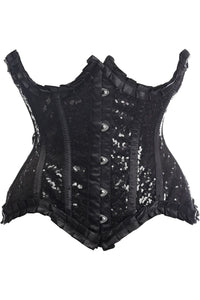 Top Drawer Black Satin & Sequin Underwire Curvy Cut Steel Boned Waist Cincher Corset