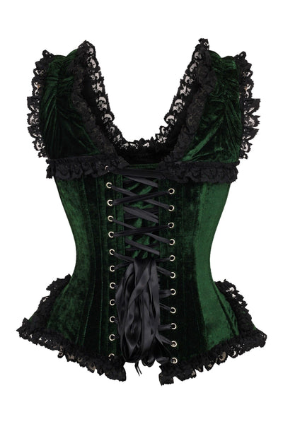 Top Drawer Dark Green Velvet & Lace Steel Boned Corset w/Cap Sleeves