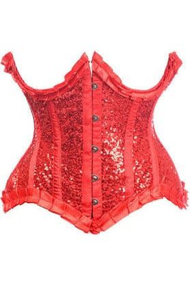 Top Drawer Red Satin & Sequin Underwire Curvy Cut Steel Boned Waist Cincher Corset