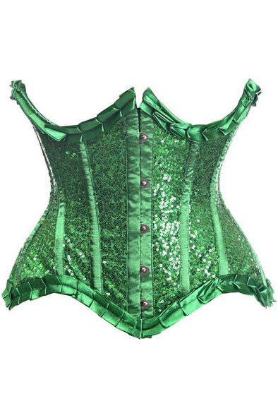 Top Drawer Green Satin & Sequin Underwire Curvy Cut Steel Boned Waist Cincher Corset