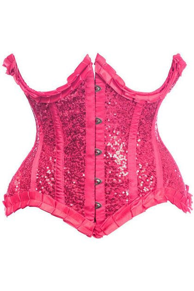 Top Drawer Fuchsia Satin & Sequin Underwire Curvy Cut Steel Boned Waist Cincher Corset