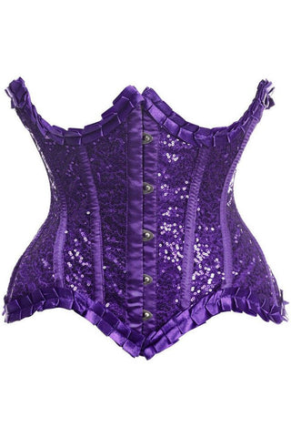 Top Drawer Purple Satin & Sequin Underwire Curvy Cut Steel Boned Waist Cincher Corset