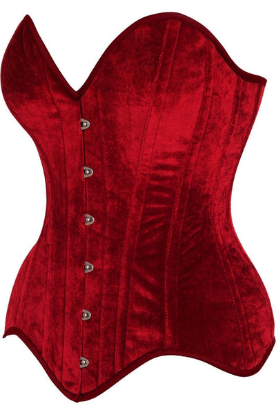 Top Drawer Dark Red Velvet Steel Boned Overbust Corset