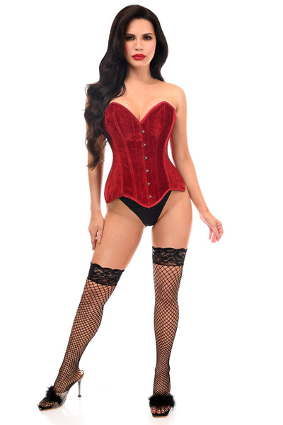 Top Drawer Dark Red Velvet Steel Boned Overbust Corset