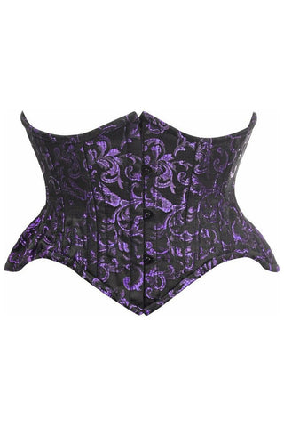 Top Drawer Black/Purple Brocade Double Steel Boned Mini Cincher Corset