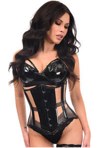 Top Drawer Black Patent & Nude Mesh Steel Boned Under Bust Corset